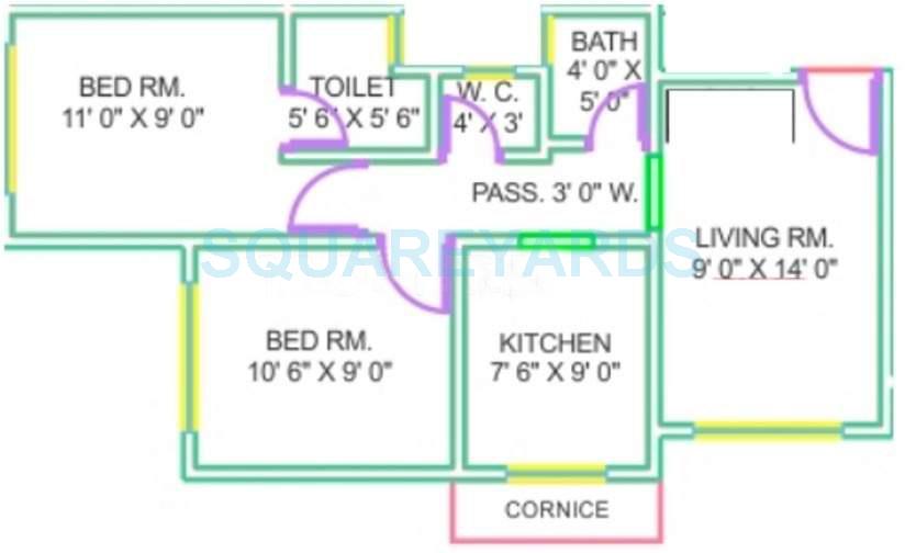 Floor plan of 2 BHK 750 Sq. Ft. Apartment in Panvelkar Realtors Sankul, Thane