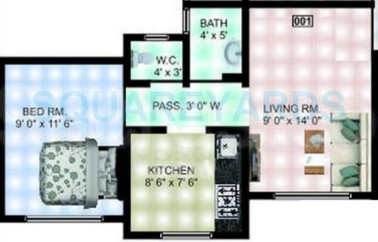 Floor plan of 1 BHK 727 Sq. Ft. Apartment in Panvelkar Realtors Vellozia, Thane