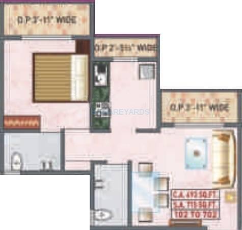 Floor plan of 1 BHK 842 Sq. Ft. Apartment in Panvelkar Realtors Vellozia, Thane