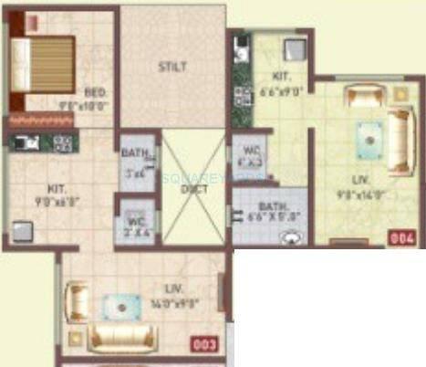 Floor plan of 1 BHK 605 Sq. Ft. Apartment in Panvelkar Realtors Vrindavan, Thane