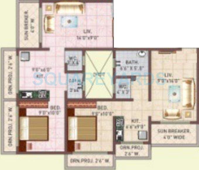 Floor plan of 2 BHK 768 Sq. Ft. Apartment in Panvelkar Realtors Vrindavan, Thane