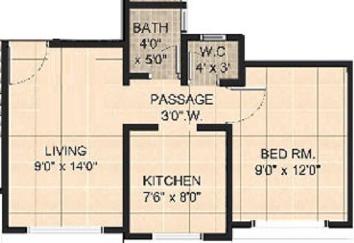 Floor plan of 1 BHK 570 Sq. Ft. Apartment in Panvelkar Sankul, Thane