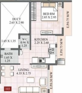Floor plan of 1 BHK 288 Sq. Ft. Apartment in Panvelkar Utsav Phase 2, Thane