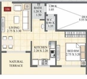 Floor plan of 1 BHK 301 Sq. Ft. Apartment in Panvelkar Utsav Phase 2, Thane