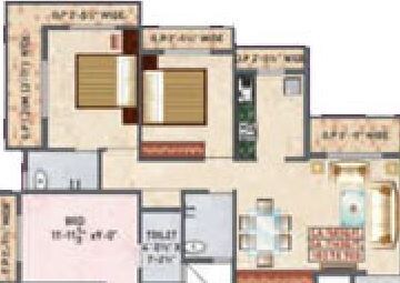 Floor plan of 2 BHK 470 Sq. Ft. Apartment in Panvelkar Vellozia, Thane