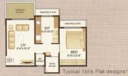 Floor plan of 1 BHK 685 Sq. Ft. Apartment in Panvelkars Green City, Thane