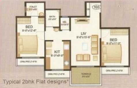 Floor plan of 2 BHK 855 Sq. Ft. Apartment in Panvelkars Green City, Thane