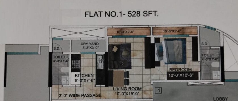 1 BHK 528 Sq. Ft. Apartment