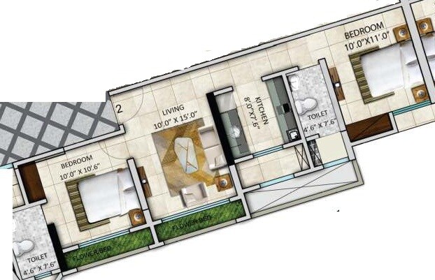 2 BHK 668 Sq. Ft. Apartment