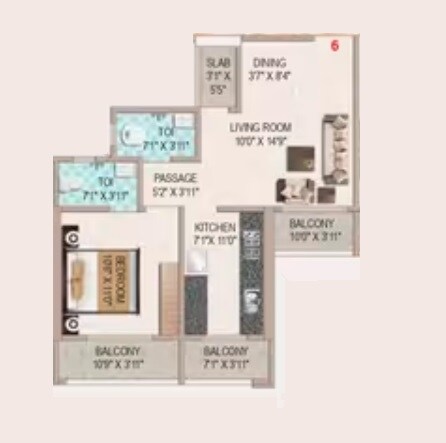 Floor plan of 1 BHK 445 Sq. Ft. Apartment in Paradise Noble Sky, Thane