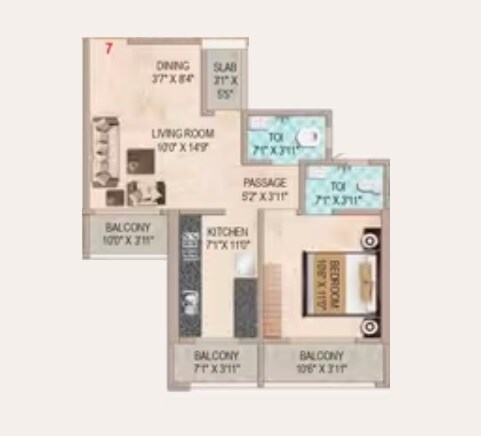 Floor plan of 1 BHK 507 Sq. Ft. Apartment in Paradise Noble Sky, Thane