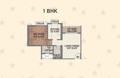 Floor plan of 1 BHK 450 Sq. Ft. Apartment in Paradise Sai World Dreams, Thane