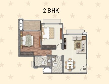 Floor plan of 2 BHK 711 Sq. Ft. Apartment in Paradise Sai World Dreams, Thane