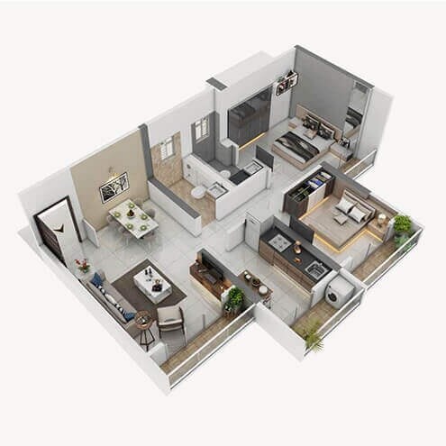 2 BHK 684 Sq. Ft. Apartment