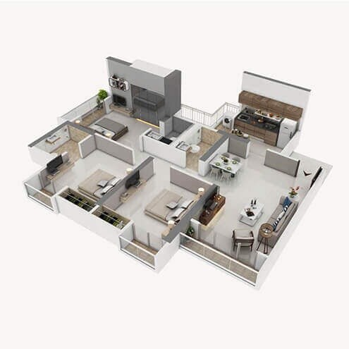 3 BHK 766 Sq. Ft. Apartment