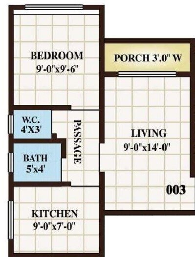 Floor plan of 1 BHK 335 Sq. Ft. Apartment in Parasiya Uma Ashish, Thane