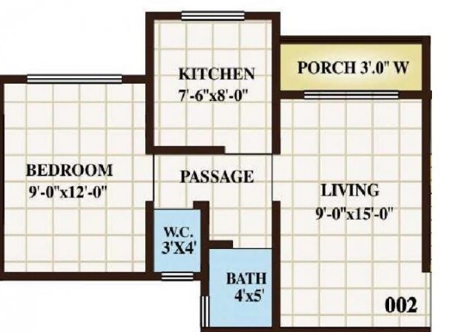 Floor plan of 1 BHK 395 Sq. Ft. Apartment in Parasiya Uma Ashish, Thane