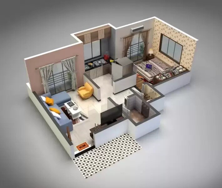 Floor plan of 1 BHK 380 Sq. Ft. Apartment in Parekh Deep Homes, Thane