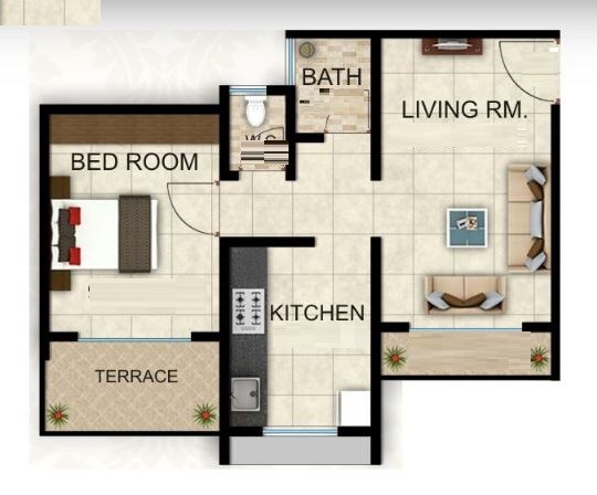 Floor plan of 1 BHK 380 Sq. Ft. Apartment in Parekh Deepali Residency, Thane