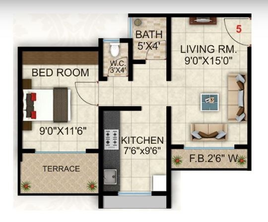 Floor plan of 1 BHK 323 Sq. Ft. Apartment in Parekh Deepali Residency, Thane