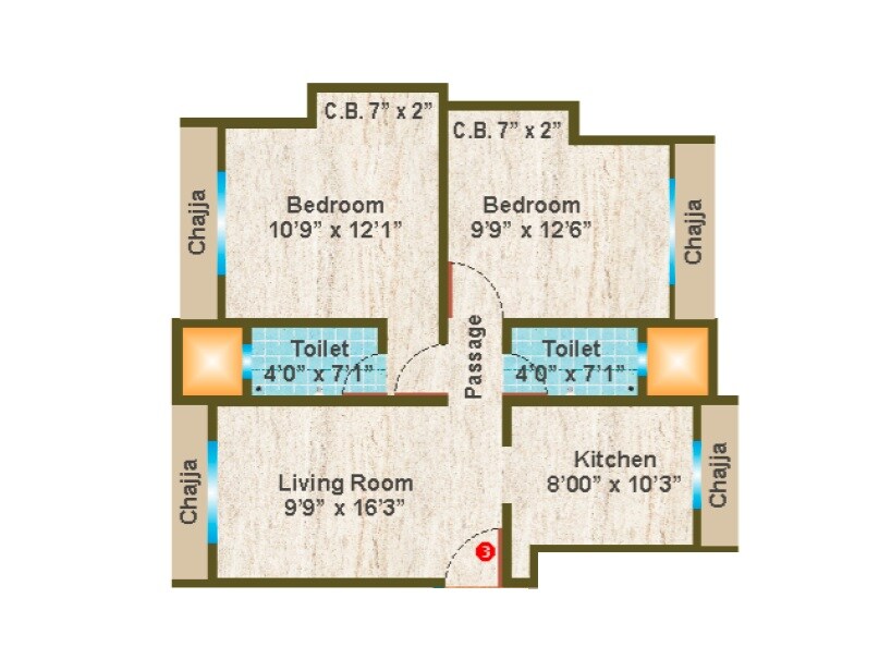 Floor plan of 2 BHK 514 Sq. Ft. Apartment in Paridhi Sneham, Thane