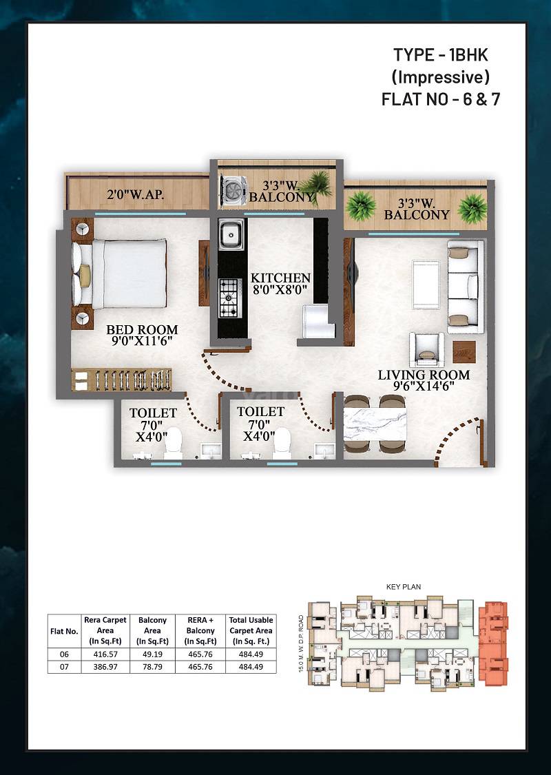 Floor plan of 1 BHK 484 Sq. Ft. Apartment in Parijas Horizon, Thane