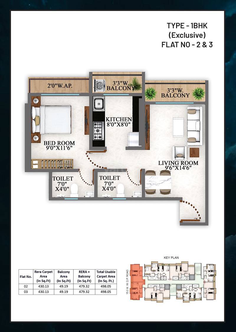 Floor plan of 1 BHK 498 Sq. Ft. Apartment in Parijas Horizon, Thane