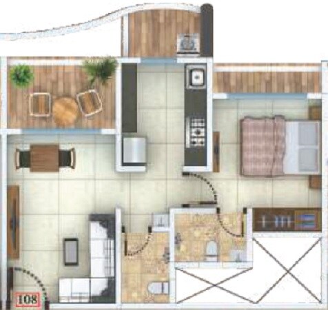 Floor plan of 1 BHK 482 Sq. Ft. Apartment in Parijas Zenith, Thane