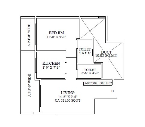 Floor plan of 1 BHK 450 Sq. Ft. Apartment in Parivartan Tower, Thane