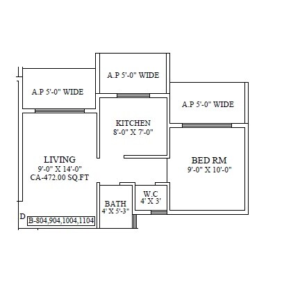 Floor plan of 1 BHK 474 Sq. Ft. Apartment in Parivartan Tower, Thane