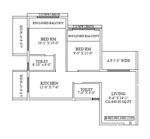 Floor plan of 2 BHK 625 Sq. Ft. Apartment in Parivartan Tower, Thane