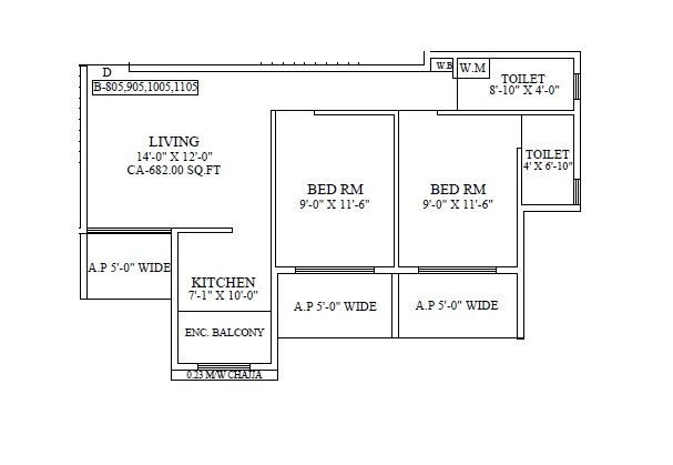 Floor plan of 2 BHK 660 Sq. Ft. Apartment in Parivartan Tower, Thane
