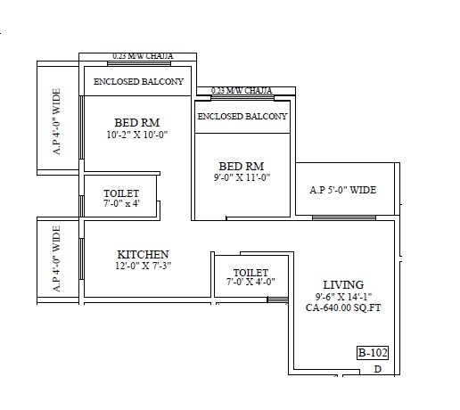 Floor plan of 2 BHK 900 Sq. Ft. Apartment in Parivartan Tower, Thane
