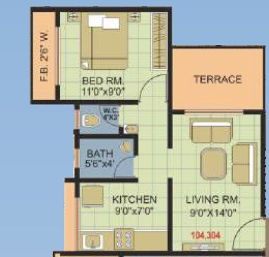 Floor plan of 1 BHK Apartment - 260 sq. ft. in Parshva Residency, Thane