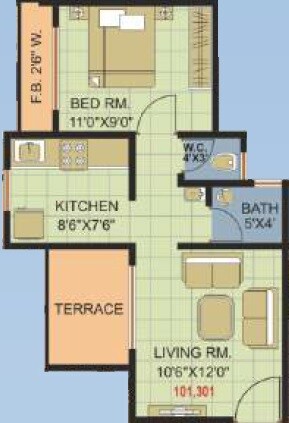 Floor plan of 1 BHK Apartment - 312 sq. ft. in Parshva Residency, Thane