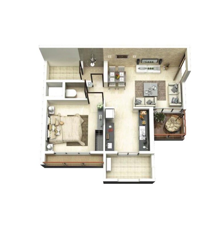 Floor plan of 1 BHK Apartment - 351 sq. ft. in Parth Skyone, Thane