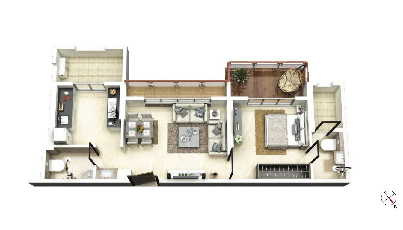 Floor plan of 1 BHK Apartment - 381 sq. ft. in Parth Skyone, Thane