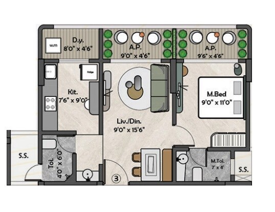 1 BHK 400 Sq. Ft. Apartment