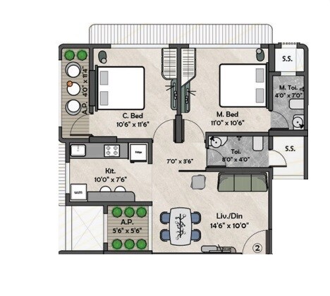 2 BHK 488 Sq. Ft. Apartment