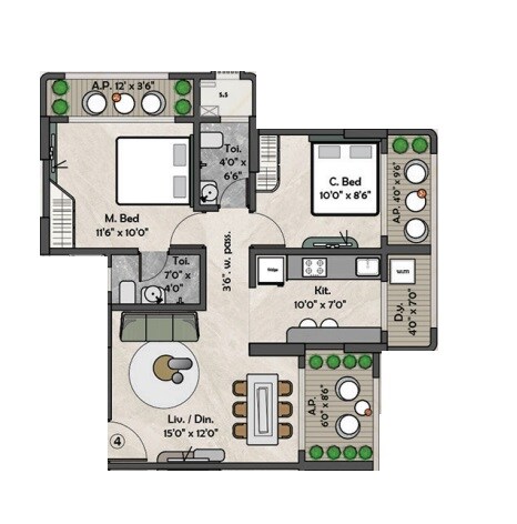 2 BHK 554 Sq. Ft. Apartment