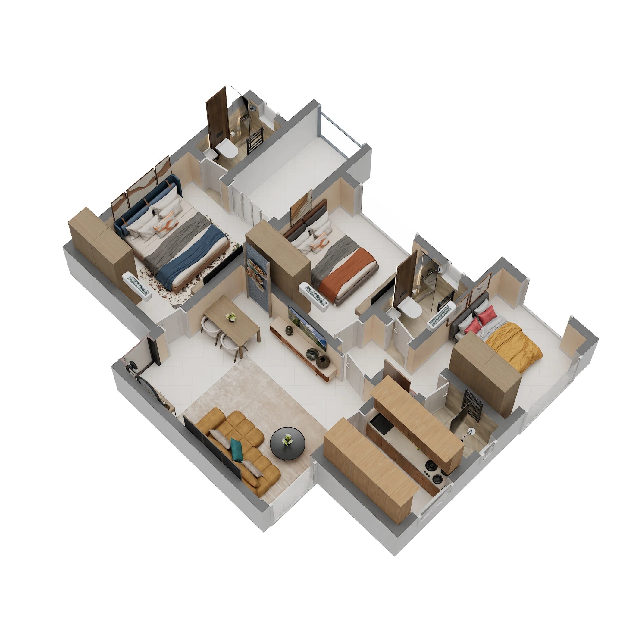 Floor plan of 3 BHK 866 Sq. Ft. Apartment in Patel Avenue, Thane