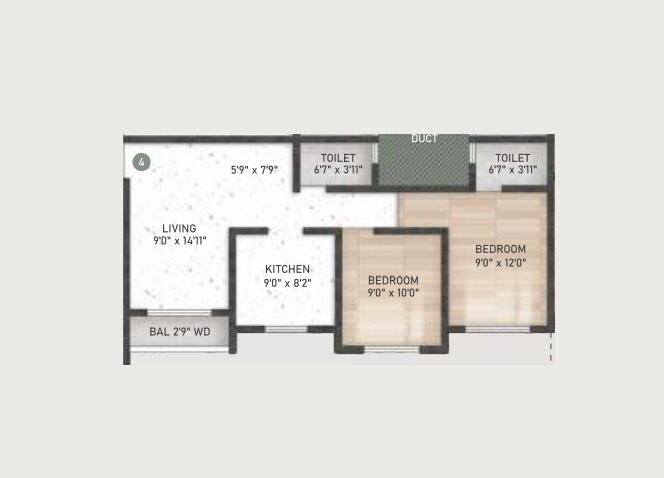 Floor plan of 2 BHK 469 Sq. Ft. Apartment in Patel Coral Elanza, Thane