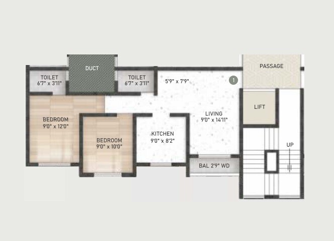 Floor plan of 2 BHK 503 Sq. Ft. Apartment in Patel Coral Elanza, Thane