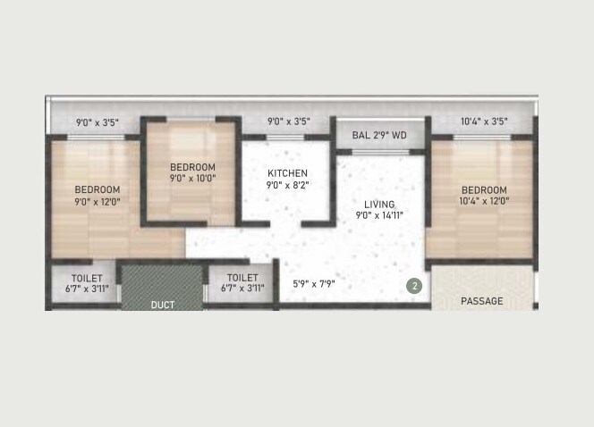 Floor plan of 3 BHK 602 Sq. Ft. Apartment in Patel Coral Elanza, Thane