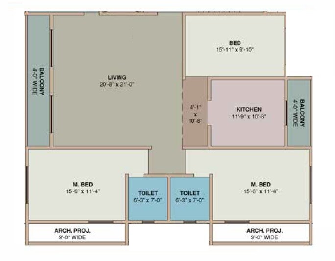 Floor plan of 3 BHK 1202 Sq. Ft. Apartment in Patel Emerald, Thane