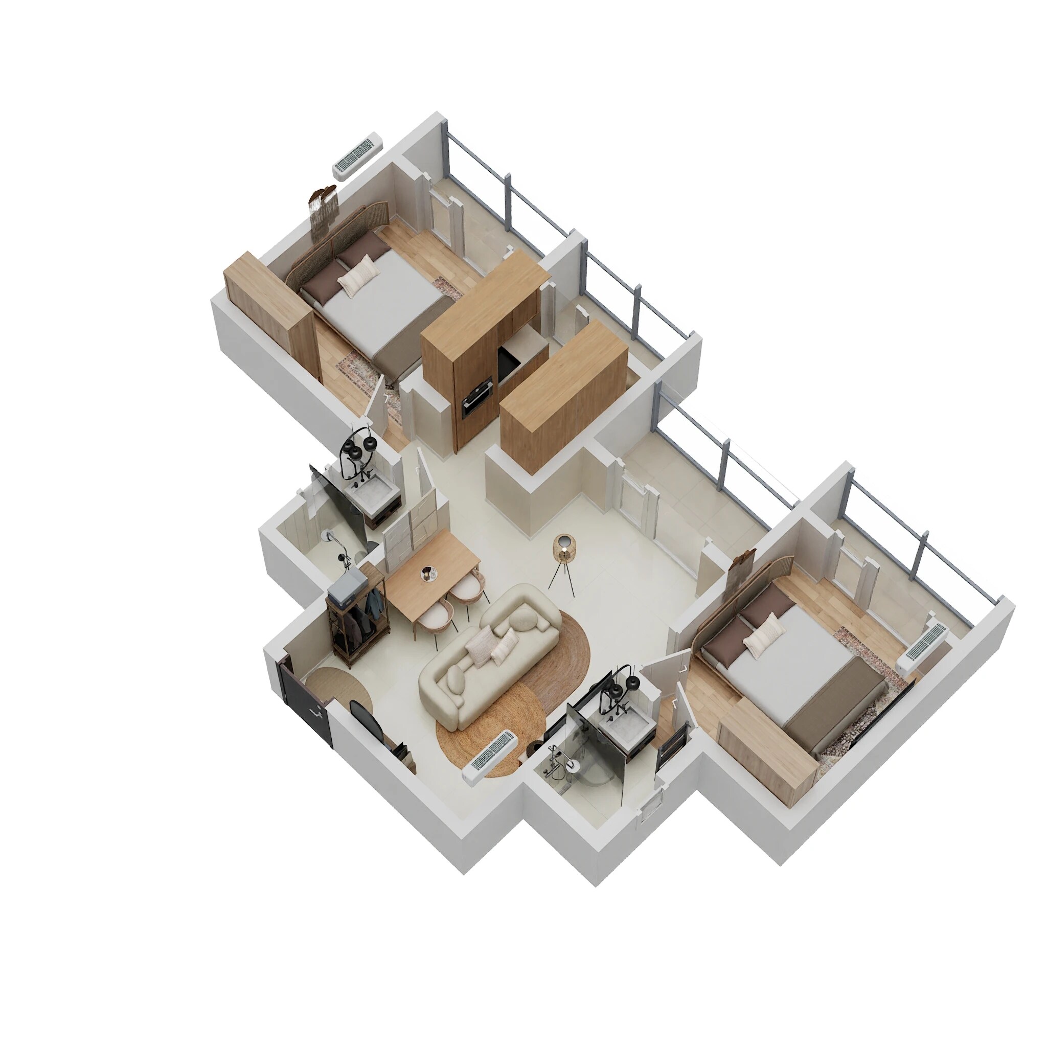 Floor plan of 2 BHK 704 Sq. Ft. Apartment in Patel Eternity, Thane