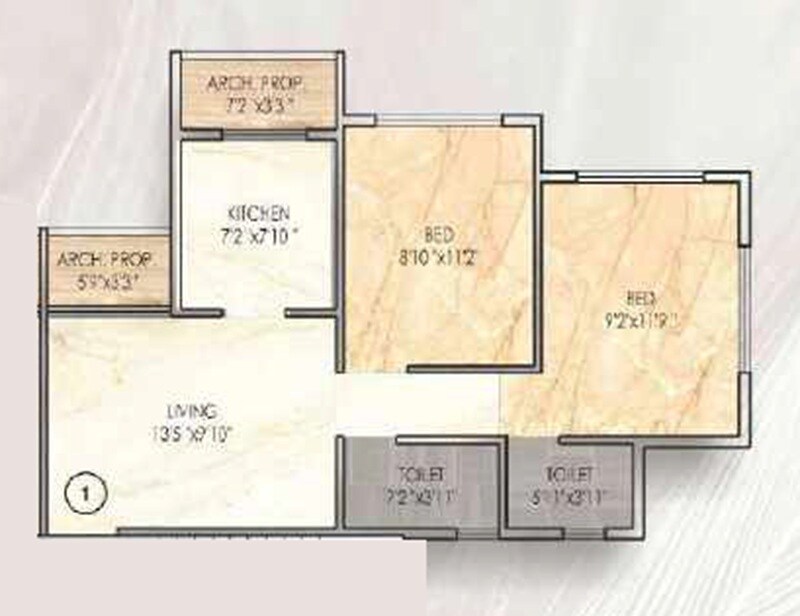 Floor plan of 2 BHK 455 Sq. Ft. Apartment in Patel Glory, Thane
