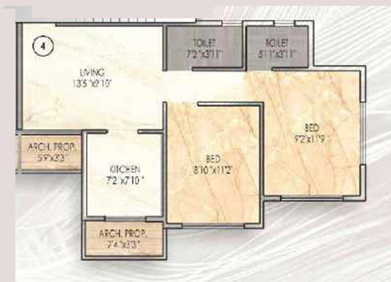 Floor plan of 2 BHK 487 Sq. Ft. Apartment in Patel Glory, Thane