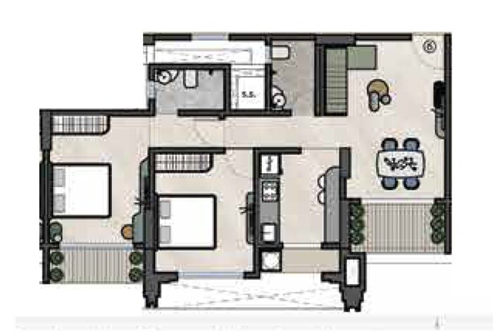 Floor plan of 2 BHK 781 Sq. Ft. Apartment in Patel Infinia, Thane
