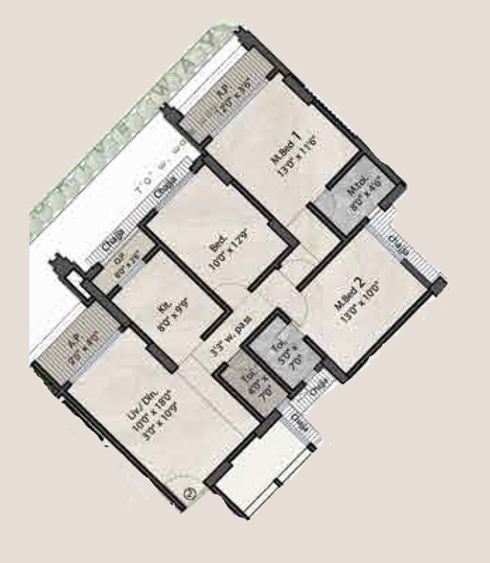 Floor plan of 3 BHK 1046 Sq. Ft. Apartment in Patel Infinia, Thane